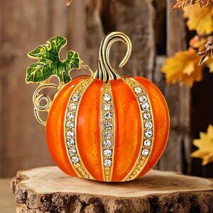 Pumpkin Rhinestone Brooch Pin Halloween Thanksgiving Fall Party Scarf Shawl